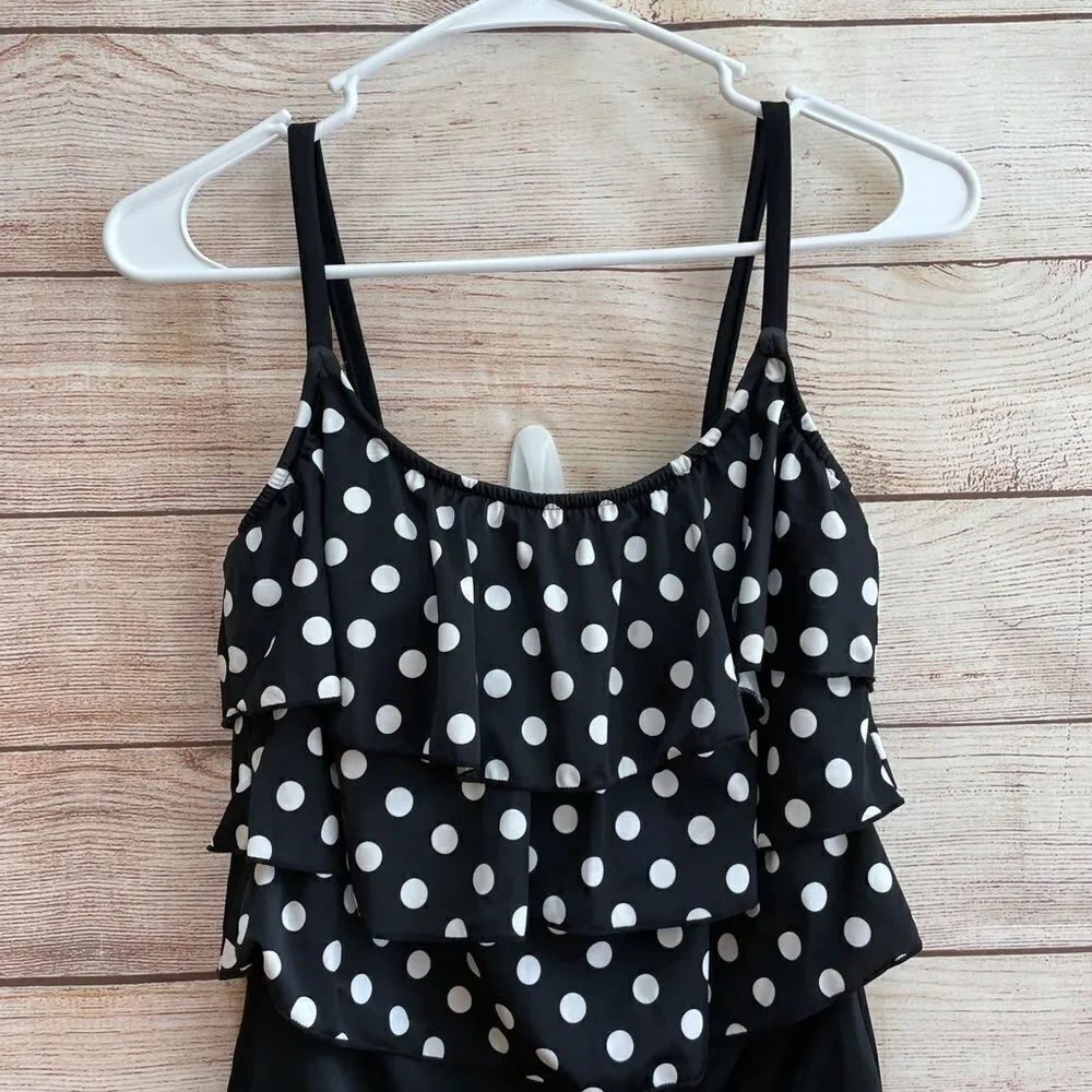 INCHES AWAY BY LONGITUDE‎ ONE PIECE SWIMSUIT IN BLACK AND WHITE POLKA DOTS